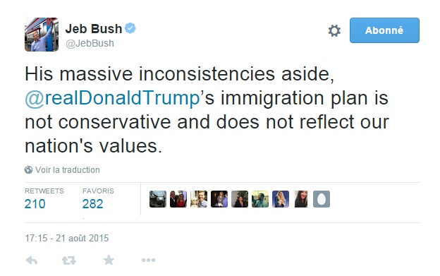 Traduction: Ses énormes incohérences mises à part, le plan d'immigration de Donald Trump n'est pas conservateur et ne reflète pas les valeurs de notre nation.