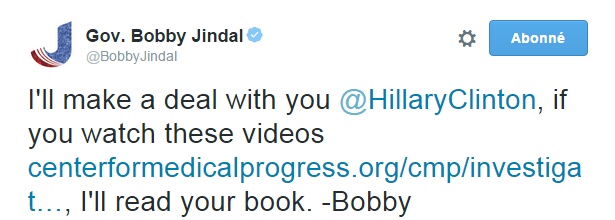 Traduction: Je vais passer un accord avec vous Hillary Clinton, si vous regardez ces vidéos, je lirai votre livre. - Bobby