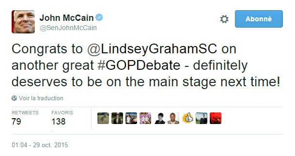 Traduction: Bravo à Lindsey Graham pour un autre bon débat - il mérite définitivement d'être sur la scène principale la prochaine fois!