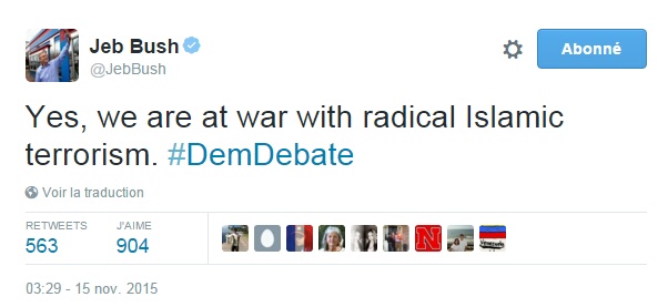 Traduction: Oui, nous sommes en guerre contre le terrorisme islamique radical.