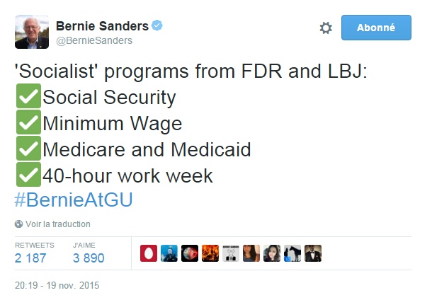 Traduction: Programmes "socialistes" de FDR et LBJ : Sécurité sociale Salaire minimum Medicare et Medicaid Semaine de travail de 40 heures