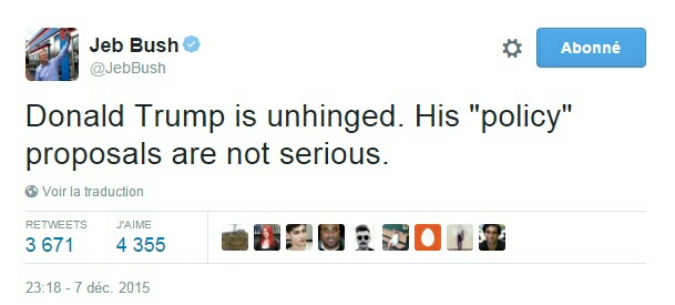 Traduction: Donald Trump est un déséquilibré. Ses propositions "politiques" ne sont pas sérieuses.