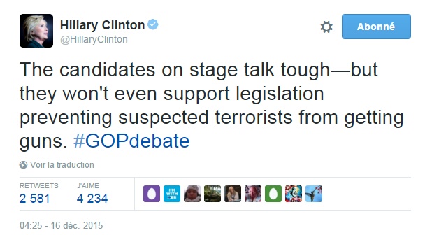 Traduction: Les candidats sur la scène parlent d'être dur - mais ils ne supporteront même pas une législation empêchant les terroristes soupçonnés de se procurer des armes.