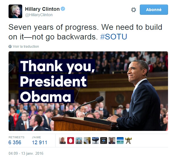 Traduction: Sept ans de progrès. Nous devons nous appuyer dessus - pas revenir en arrière.