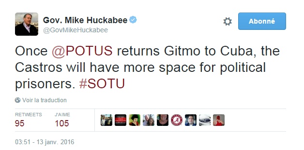 Traduction: Une fois que le Président aura rendu Guantanamo à Cuba, les Castros auront plus d'espace pour les prisonniers politiques.