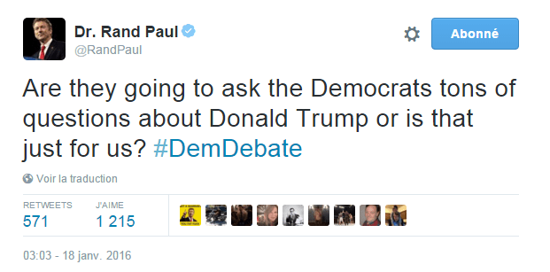 Traduction: Vont-ils poser des tonnes de questions sur Donald Trump aux Démocrates ou bien est-ce juste pour nous? 