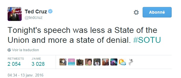 Traduction: Le discours de ce soir était moins un état de l'Union qu'un état de déni.