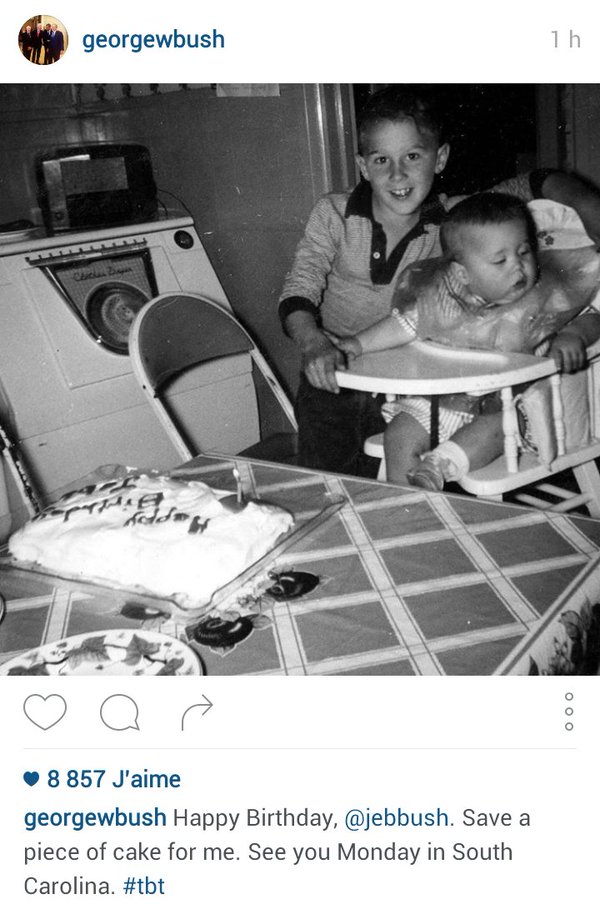 Traduction: Joyeux anniversaire, Jeb. Garde une part de gâteau pour moi. À lundi en Caroline du Sud.