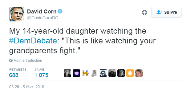 Traduction: Ma fille de 14 ans en train de regarder le débat démocrate: "C'est comme regarder ses grands-parents se disputer"