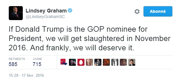 Traduction: Si Donald Trump est le nominé républicain pour la présidence, nous serons massacrés en novembre 2016. Et franchement, nous le mériterons.