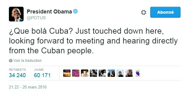 Traduction: Comment ça va Cuba ? Je viens d'atterrir ici, j'ai hâte de rencontrer et d'écouter directement le peuple cubain.