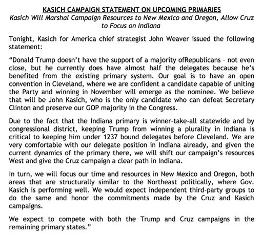 Le communiqué de la campagne de John Kasich