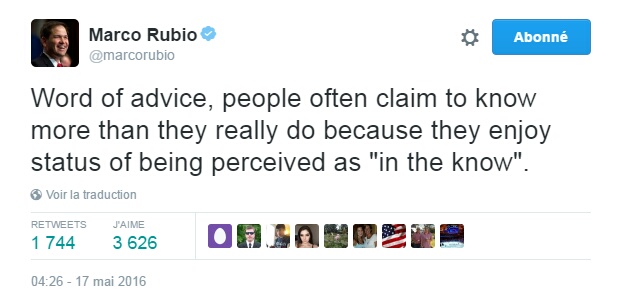Traduction: Conseil d'ami, les gens prétendent souvent en savoir plus qu'ils ne savent réellement parce qu'ils aiment être perçus comme étant "au courant".