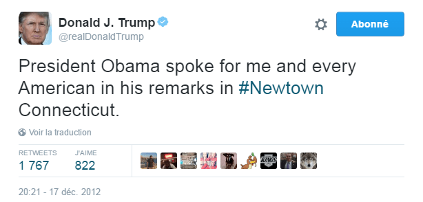 Traduction: Le Président Obama a parlé pour moi et pour chaque américain lors de son discours à Newtown, Connecticut.
