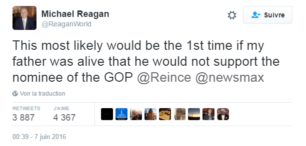 Traduction: Cela serait certainement la première fois que mon père, s'il était vivant, ne soutiendrait pas le candidat du Parti Républicain