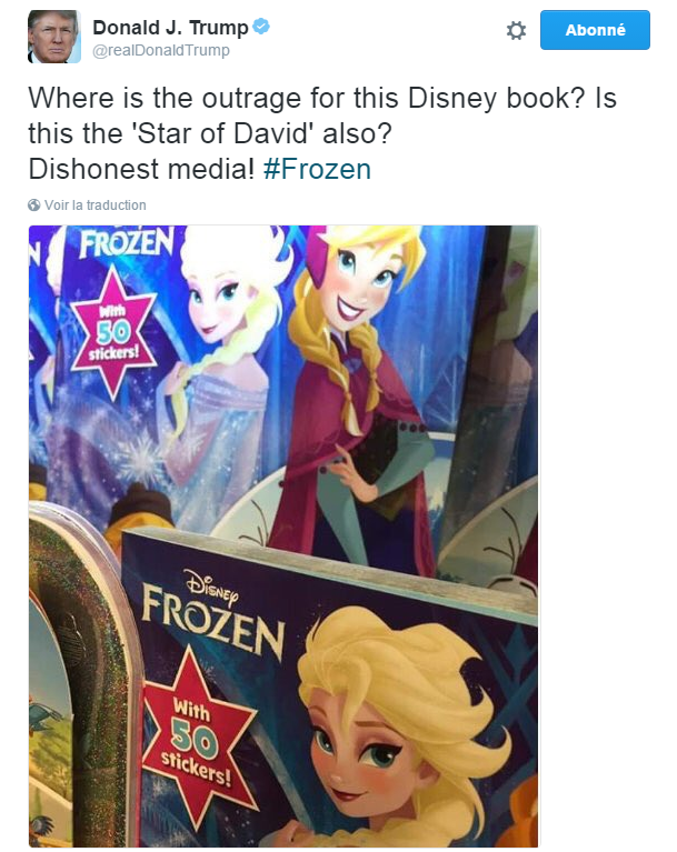 Traduction: Où est l'indignation pour ce livre Disney? Est-ce qu'il s'agit aussi d'une "étoile de David"? Médias malhonnêtes !
