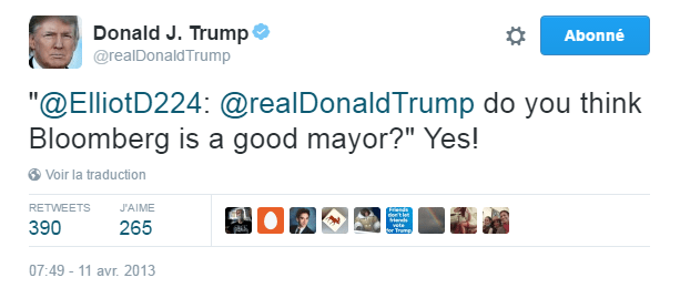 Traduction: "Pensez-vous que Bloomberg est un bon maire?" Oui !