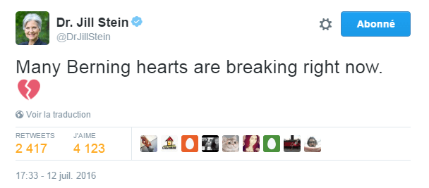 Traduction: Beaucoup de cœurs favorables à Sanders sont en train de se briser en ce moment.