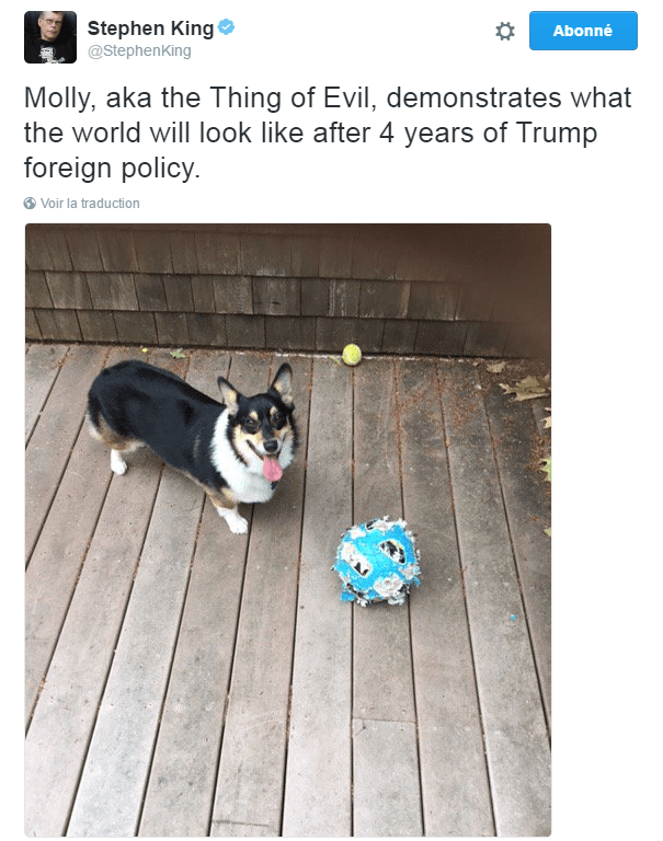 Traduction: Molly, alias la créature du Diable, montre à quoi ressemblera le monde après 4 ans de politique étrangère Trump.