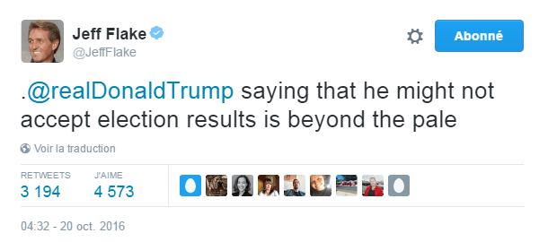 Traduction: Donald Trump disant qu'il pourrait ne pas accepter les résultats de l'élection est inadmissible.