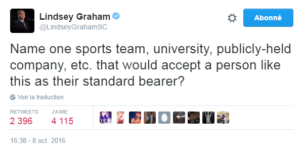 Traduction: Nommez une seule équipe sportive, université, entreprise publique, etc. qui accepterait une telle personne comme porte-drapeau?