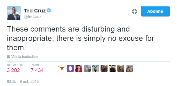 Traduction: Ces commentaires sont perturbants et inappropriés, il n'y a tout simplement aucune excuse.