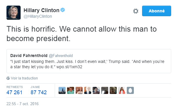 Traduction: C'est horrible. Nous ne pouvons pas permettre à cet homme de devenir président.