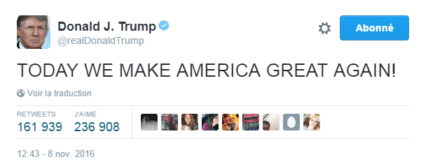 Traduction: AUJOURD'HUI NOUS RENDONS SA GRANDEUR À L'AMÉRIQUE!