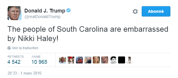Traduction: Les habitants de Caroline du Sud sont embarrassés par Nikki Haley!