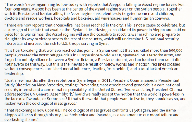 Le communiqué de John McCain et Lindsey Graham au sujet d'Alep