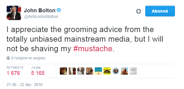 Traduction: J'apprécie les conseils de préparation des médias totalement impartiaux, mais je ne raserai pas ma moustache.