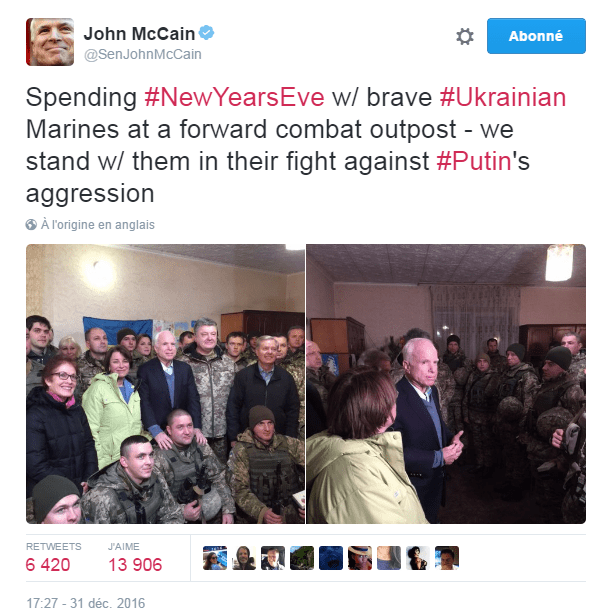 Traduction: En train de passer le réveillon de Nouvel An avec les courageux Marines ukrainiens dans leur avant-poste - nous les soutenons dans leur combat contre l'agression de Poutine