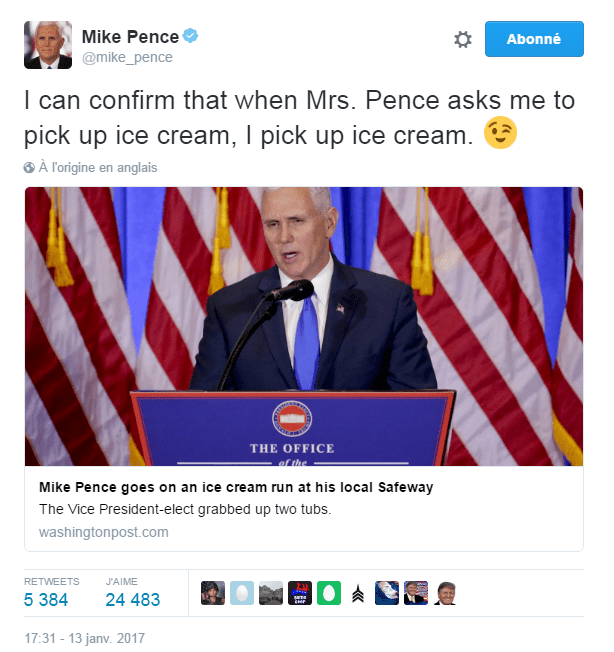 Traduction: Je confirme que lorsque Mme Pence me demande d'aller chercher de la crème glacée, je vais chercher de la crème glacée.